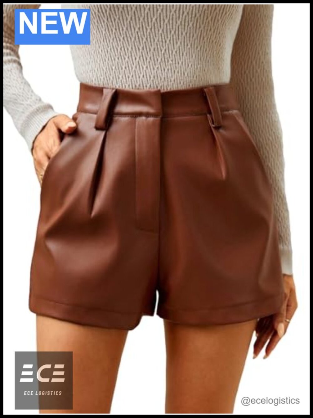 PU Leather High Waisted Pleated Wide Leg Dressy Shorts